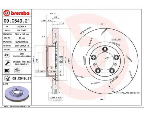 Brake Disc COATED DISC LINE 09.C549.21 Brembo, Image 2