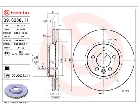 Brake Disc COATED DISC LINE 09.C636.11 Brembo, Image 2