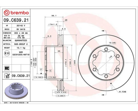 Brake Disc COATED DISC LINE 09.C639.21 Brembo