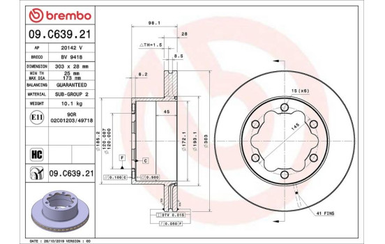 Brake Disc COATED DISC LINE 09.C639.21 Brembo