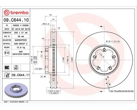 Brake Disc COATED DISC LINE 09.C644.11 Brembo, Image 2