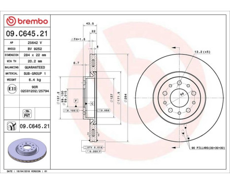 Brake Disc COATED DISC LINE 09.C645.21 Brembo, Image 3