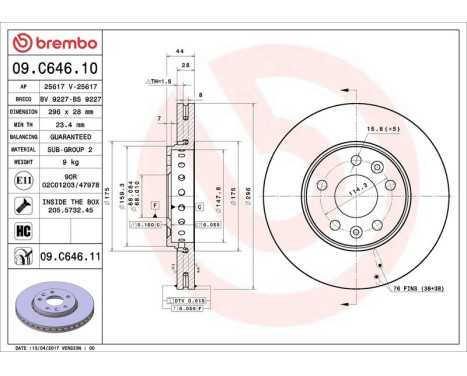 Brake Disc COATED DISC LINE 09.C646.11 Brembo, Image 2