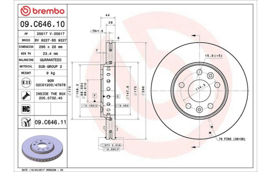 Brake Disc COATED DISC LINE 09.C646.11 Brembo