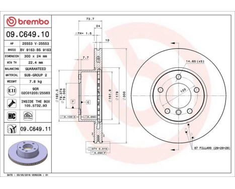 Brake Disc COATED DISC LINE 09.C649.11 Brembo, Image 3
