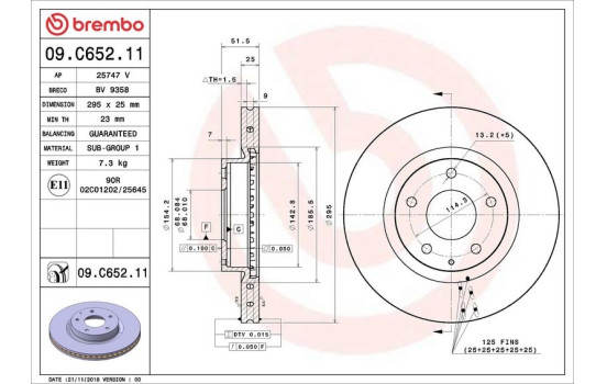 Brake Disc COATED DISC LINE 09.C652.11 Brembo, Image 2