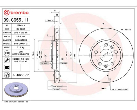 Brake Disc COATED DISC LINE 09.C655.11 Brembo, Image 2