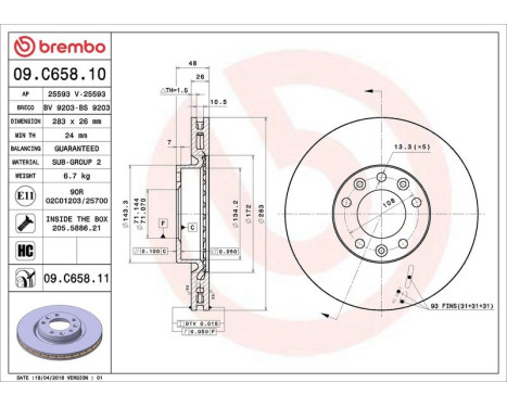 Brake Disc COATED DISC LINE 09.C658.11 Brembo, Image 3