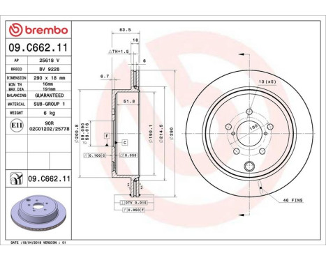 Brake Disc COATED DISC LINE 09.C662.11 Brembo, Image 3