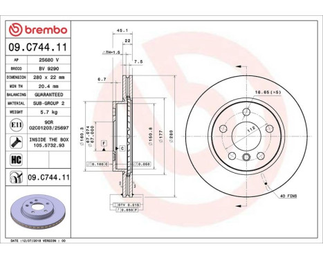 Brake Disc COATED DISC LINE 09.C744.11 Brembo, Image 2