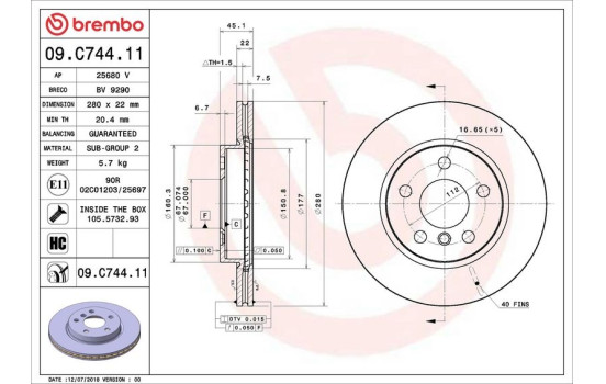 Brake Disc COATED DISC LINE 09.C744.11 Brembo, Image 2