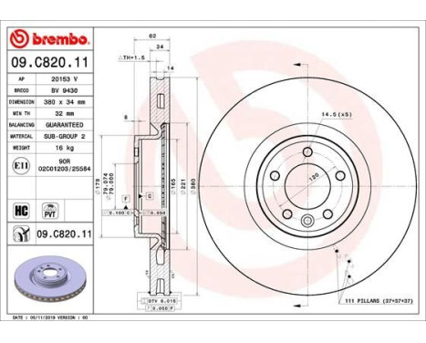 Brake Disc COATED DISC LINE 09.C820.11 Brembo, Image 2
