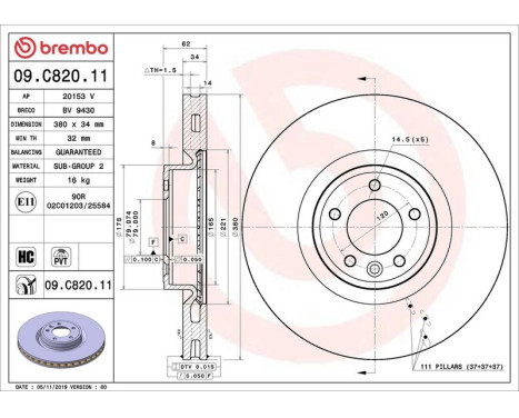 Brake Disc COATED DISC LINE 09.C820.11 Brembo