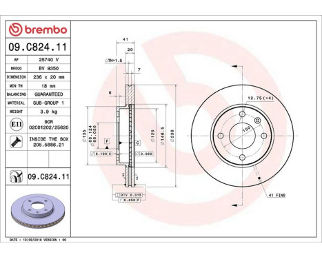 Brake Disc COATED DISC LINE 09.C824.11 Brembo, Image 2