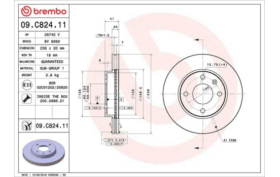 Brake Disc COATED DISC LINE 09.C824.11 Brembo, Image 2
