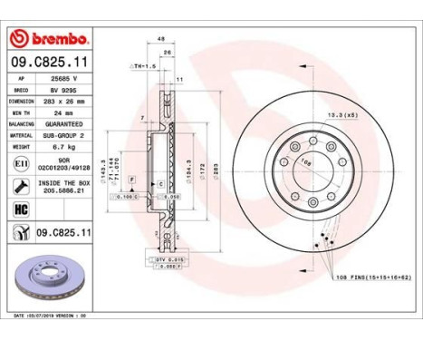 Brake Disc COATED DISC LINE 09.C825.11 Brembo