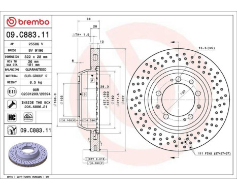 Brake Disc COATED DISC LINE 09.C883.11 Brembo, Image 2