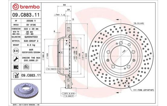 Brake Disc COATED DISC LINE 09.C883.11 Brembo