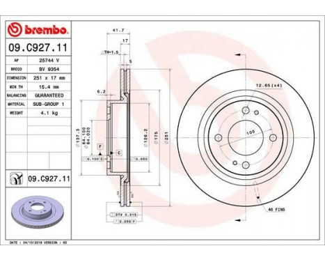 Brake Disc COATED DISC LINE 09.C927.11 Brembo