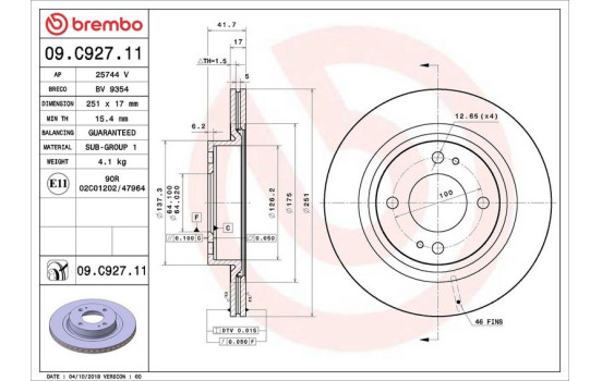 Brake Disc COATED DISC LINE 09.C927.11 Brembo, Image 2