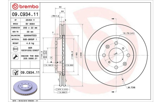 Brake Disc COATED DISC LINE 09.C934.11 Brembo, Image 2