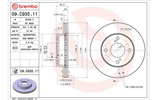 Brake Disc COATED DISC LINE 09.C935.11 Brembo, Image 2