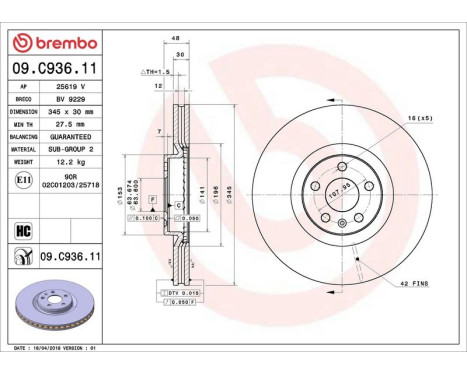 Brake Disc COATED DISC LINE 09.C936.11 Brembo, Image 2