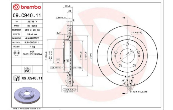 Brake Disc COATED DISC LINE 09.C940.11 Brembo, Image 2