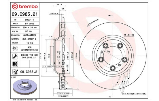 Brake Disc COATED DISC LINE 09.C985.21 Brembo