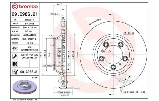 Brake Disc COATED DISC LINE 09.C986.21 Brembo