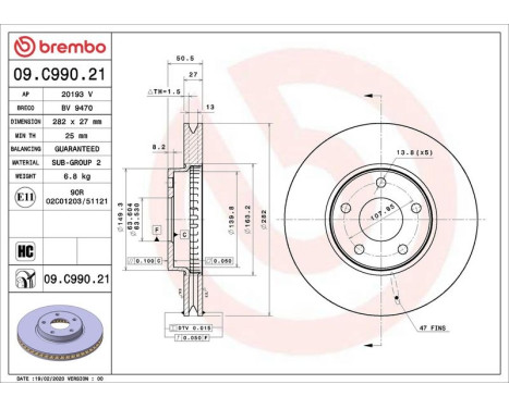 Brake Disc COATED DISC LINE 09.C990.21 Brembo, Image 2