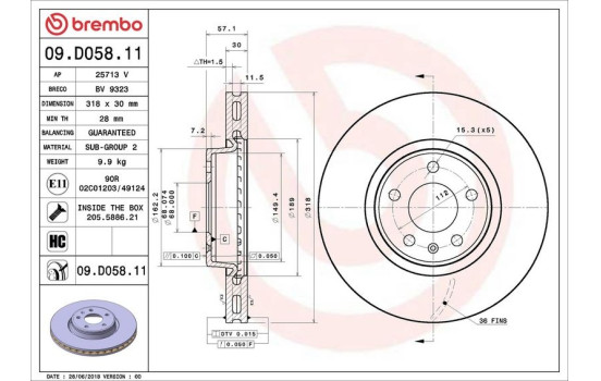 Brake Disc COATED DISC LINE 09.D058.11 Brembo