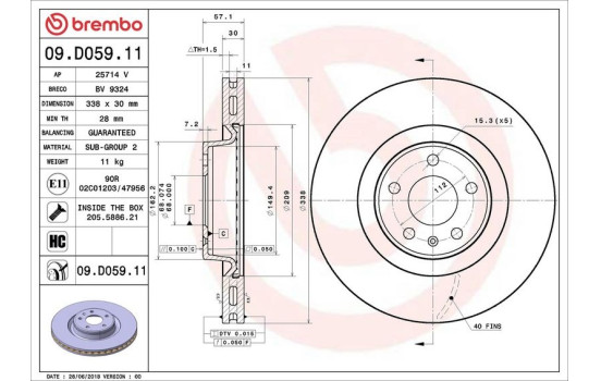 Brake Disc COATED DISC LINE 09.D059.11 Brembo