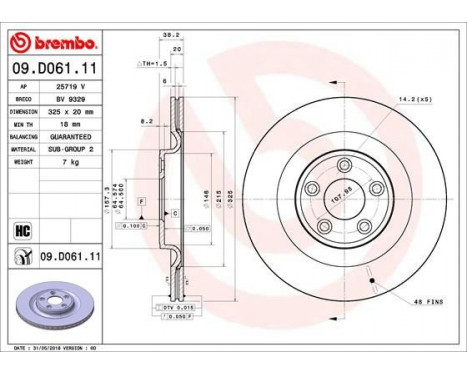 Brake Disc COATED DISC LINE 09.D061.11 Brembo