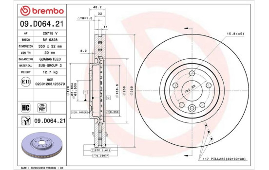 Brake Disc COATED DISC LINE 09.D064.21 Brembo