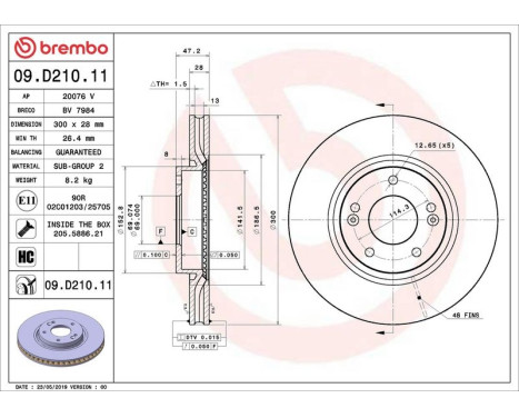 Brake Disc COATED DISC LINE 09.D210.11 Brembo, Image 2
