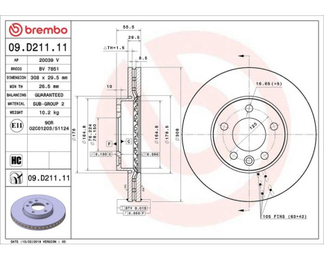 Brake Disc COATED DISC LINE 09.D211.11 Brembo, Image 2