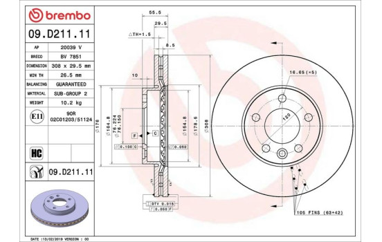 Brake Disc COATED DISC LINE 09.D211.11 Brembo