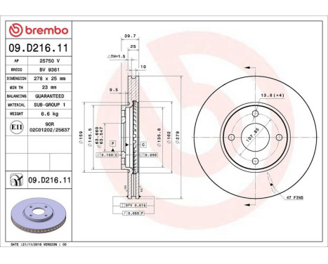 Brake Disc COATED DISC LINE 09.D216.11 Brembo, Image 2