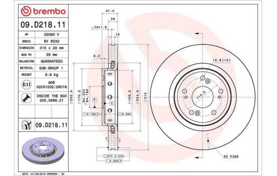 Brake Disc COATED DISC LINE 09.D218.11 Brembo