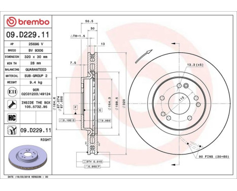 Brake Disc COATED DISC LINE 09.D229.11 Brembo, Image 2