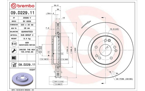 Brake Disc COATED DISC LINE 09.D229.11 Brembo, Image 2