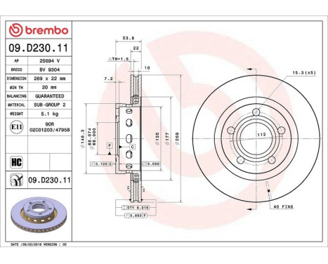 Brake Disc COATED DISC LINE 09.D230.11 Brembo, Image 2