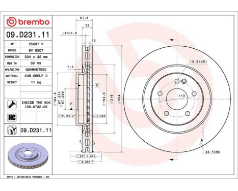 Brake Disc COATED DISC LINE 09.D231.11 Brembo