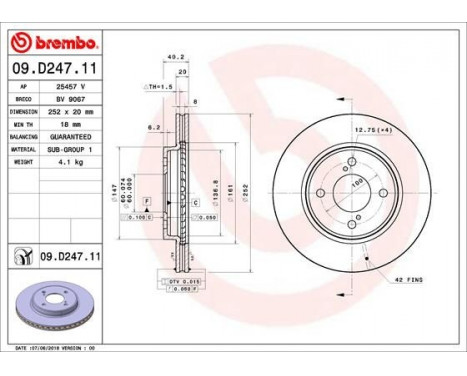 Brake Disc COATED DISC LINE 09.D247.11 Brembo