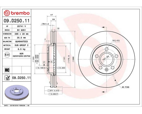 Brake Disc COATED DISC LINE 09.D250.11 Brembo