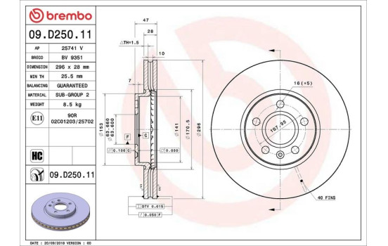 Brake Disc COATED DISC LINE 09.D250.11 Brembo