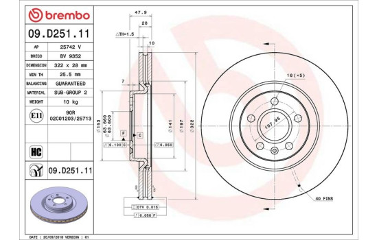 Brake Disc COATED DISC LINE 09.D251.11 Brembo