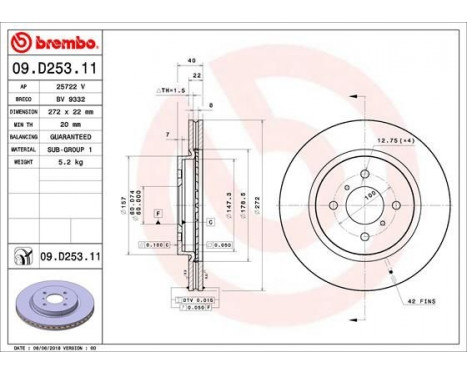 Brake Disc COATED DISC LINE 09.D253.11 Brembo