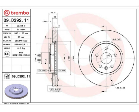 Brake Disc COATED DISC LINE 09.D392.11 Brembo, Image 2